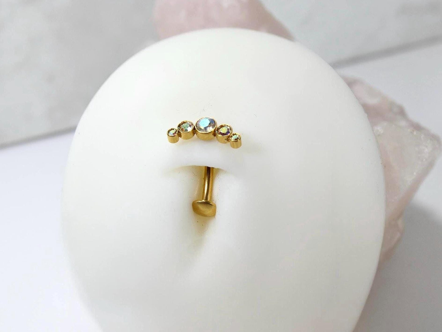 Gold 14G Threadless Belly Ring with Sparkling Top – Push-In Navel Piercing
