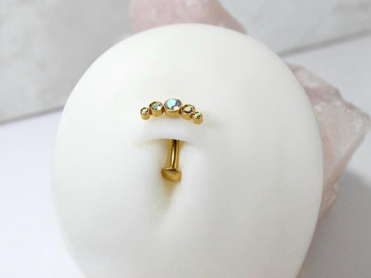 Gold 14G Threadless Belly Ring with Sparkling Top – Push-In Navel Piercing