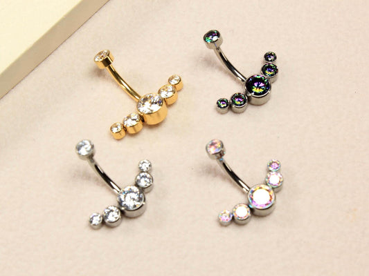 Titanium Belly Button Ring, 14G  Sparkling Gem Belly Ring, Navel Piercing Jewelry, Body Jewelry, Curved Navel Bar, Titanium Jewelry
