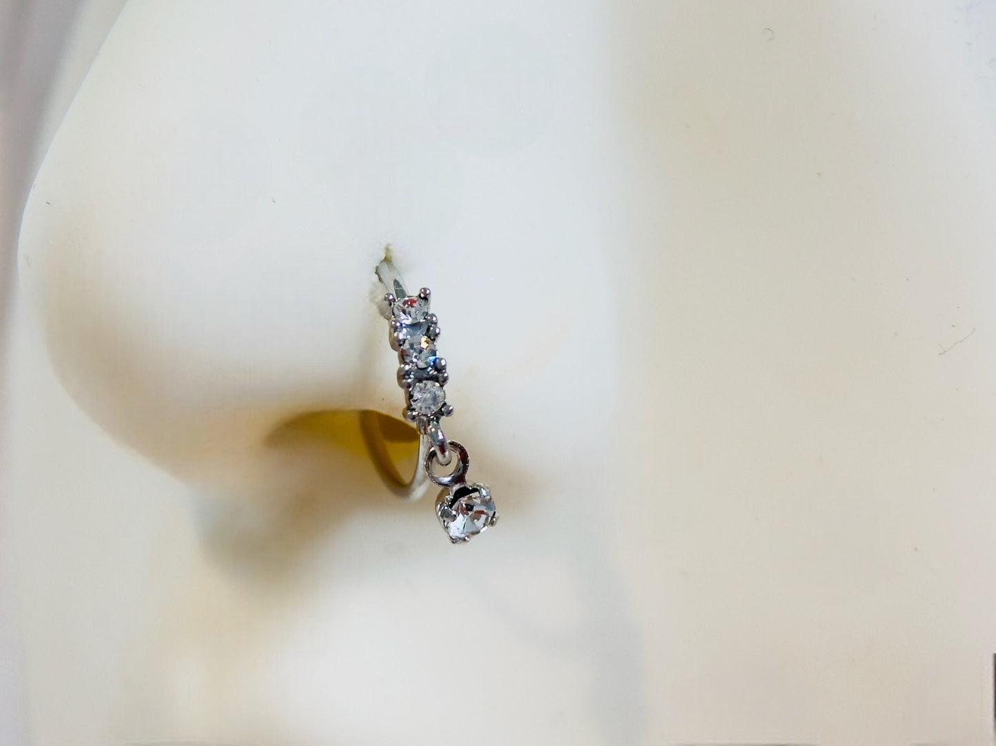20g Silver CZ Dangling Nose Ring. Bendable Sparkling Gem Nose Ring Hoop. Cute Nose Piercing Jewelry. CZ nose ring.
