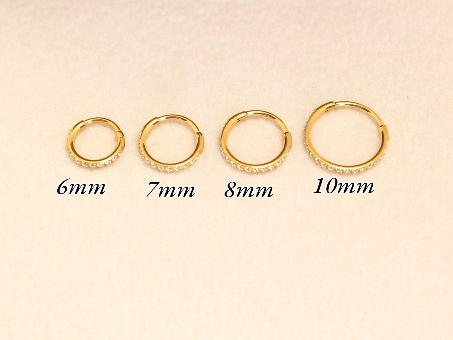 Titanium Nose Hoop Ring, 20g Dainty Gold CZ Nose Hoop Clicker Ring Piercing.