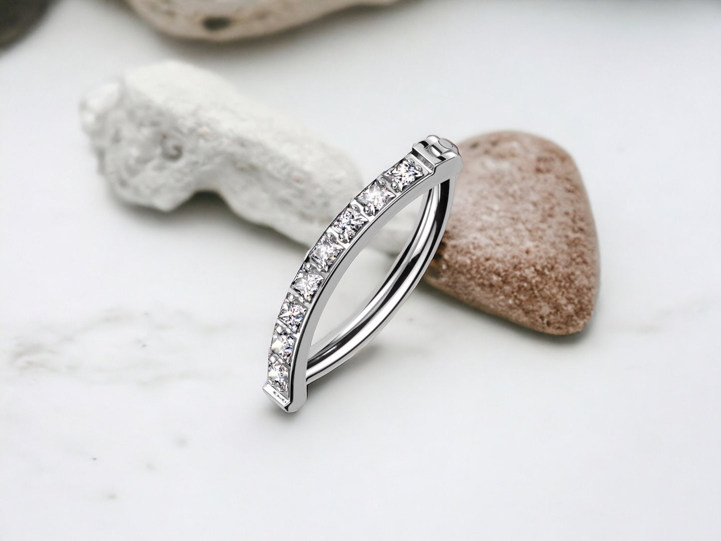 Dainty Silver Gem Titanium Belly Clicker Ring