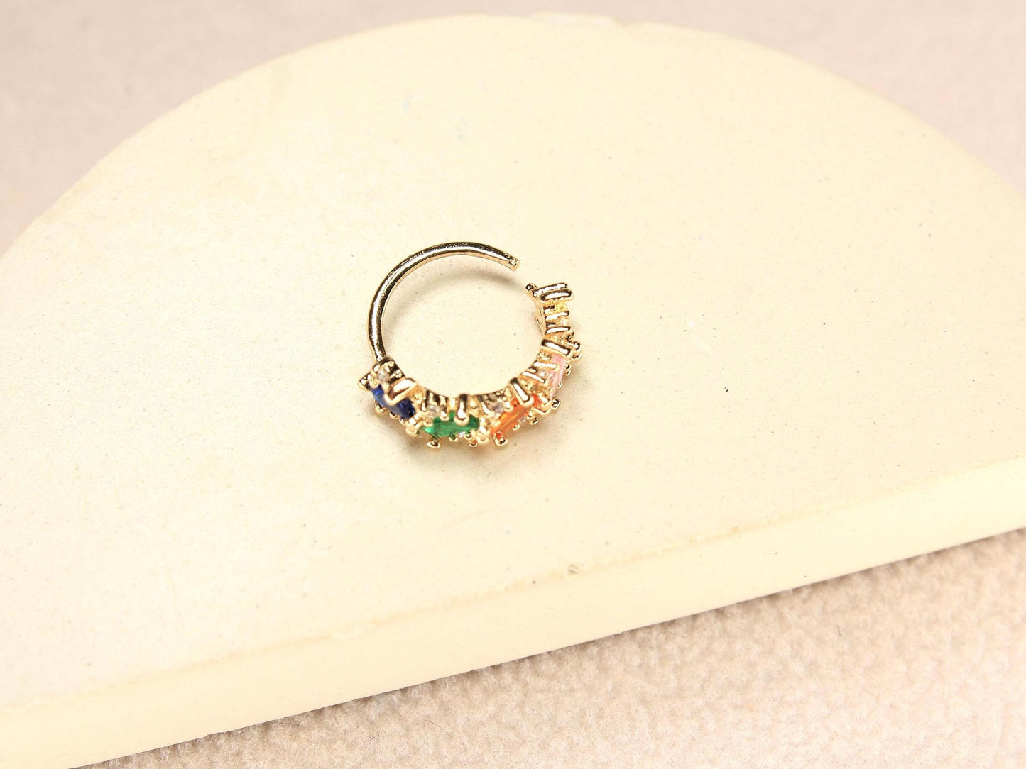 Multicolor Gem Nose Hoop Ring, 20g Dainty Gold Bendable Nose Piercing Jewelry.