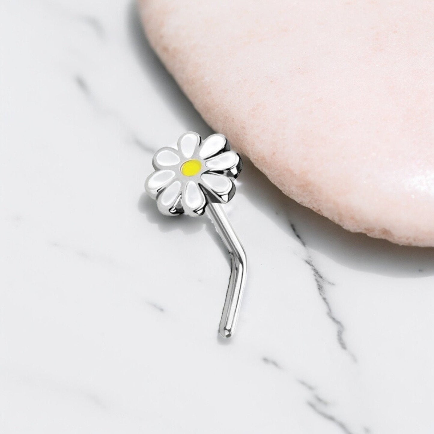 Daisy Nose Stud, Floral Decor Daisy Flower Nose Piercing Jewelry, L shape Nose Piercing Ring, 20g Thin Nose Stud Jewelry