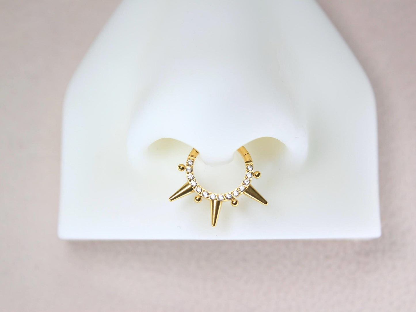 16G Dainty Spike Septum Ring, Gold/Silver CZ Spike Septum Clicker Ring, Nose Hoop Piercing, Gothic Body Jewelry