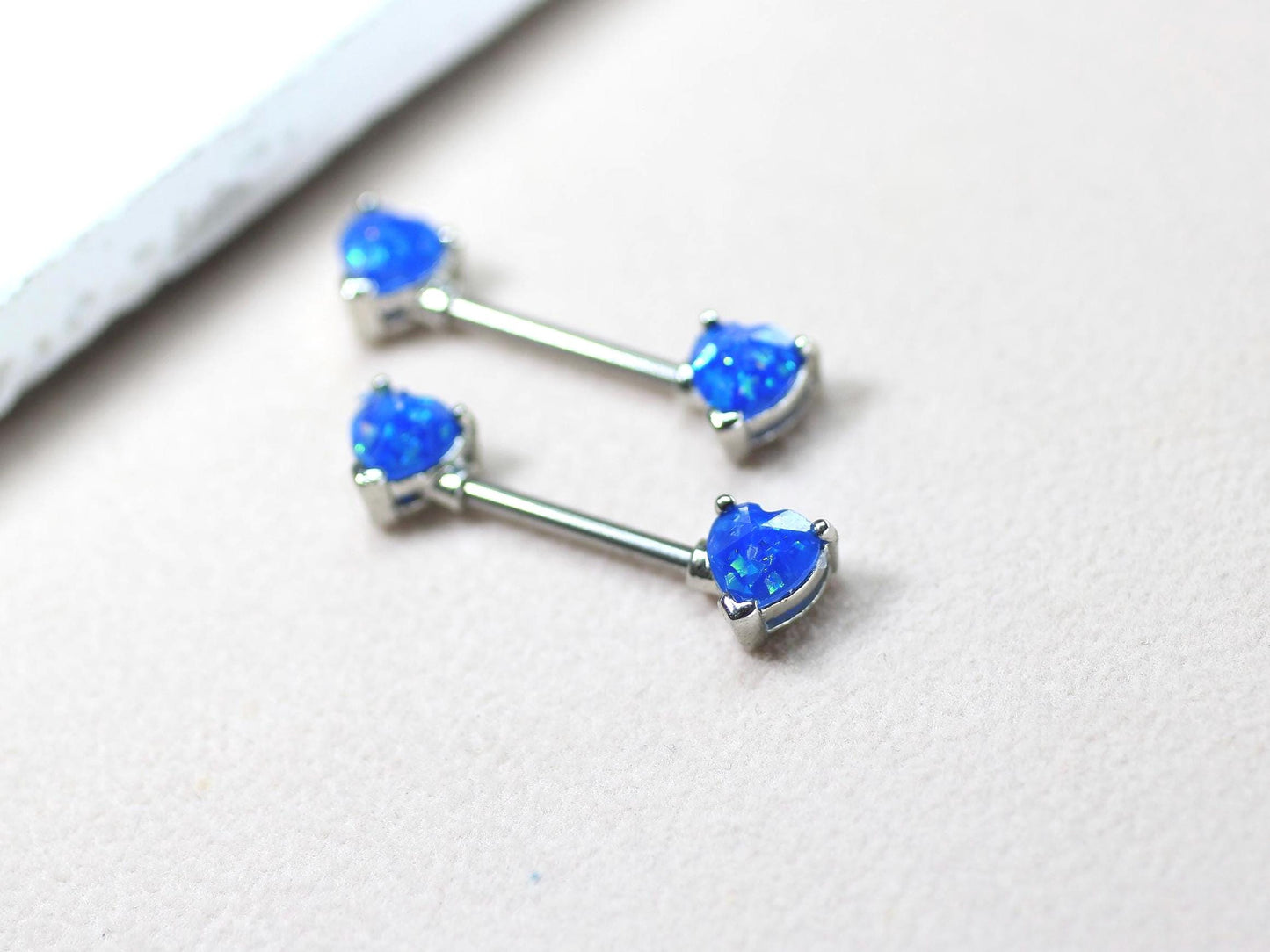 Opal Heart Nipple Ring, 14g Blue Glitter Heart Nipple Barbell Piercing Jewelry,  Surgical Steel Body Piercing, Custom Body Jewelry