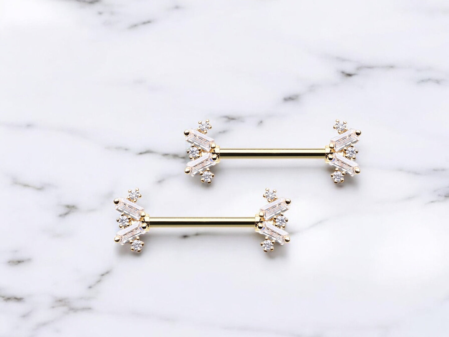 Baguette Gem Nippe Ring, Dainty Gem Cute Decor Sparkle Nipple Piercing Barbells, Gold Nipple Jewelry Body Piercing Jewelry