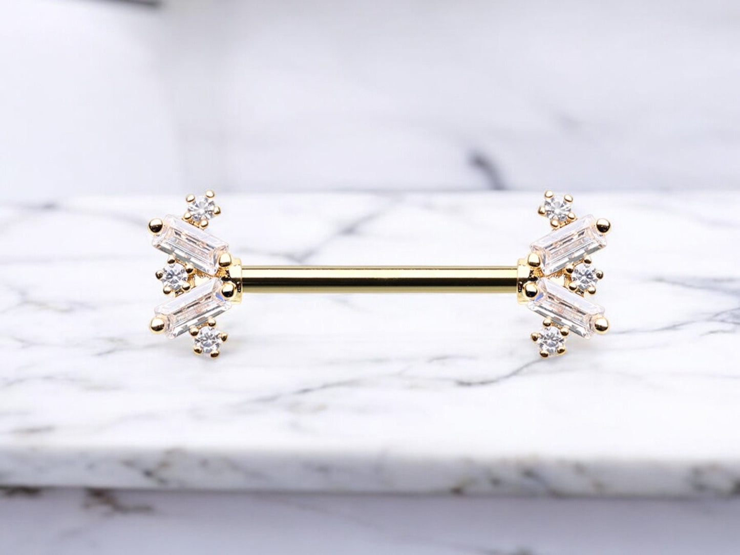 Baguette Gem Nippe Ring, Dainty Gem Cute Decor Sparkle Nipple Piercing Barbells, Gold Nipple Jewelry Body Piercing Jewelry