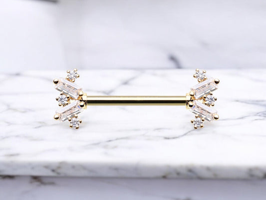 Baguette Gem Nippe Ring, Dainty Gem Cute Decor Sparkle Nipple Piercing Barbells, Gold Nipple Jewelry Body Piercing Jewelry