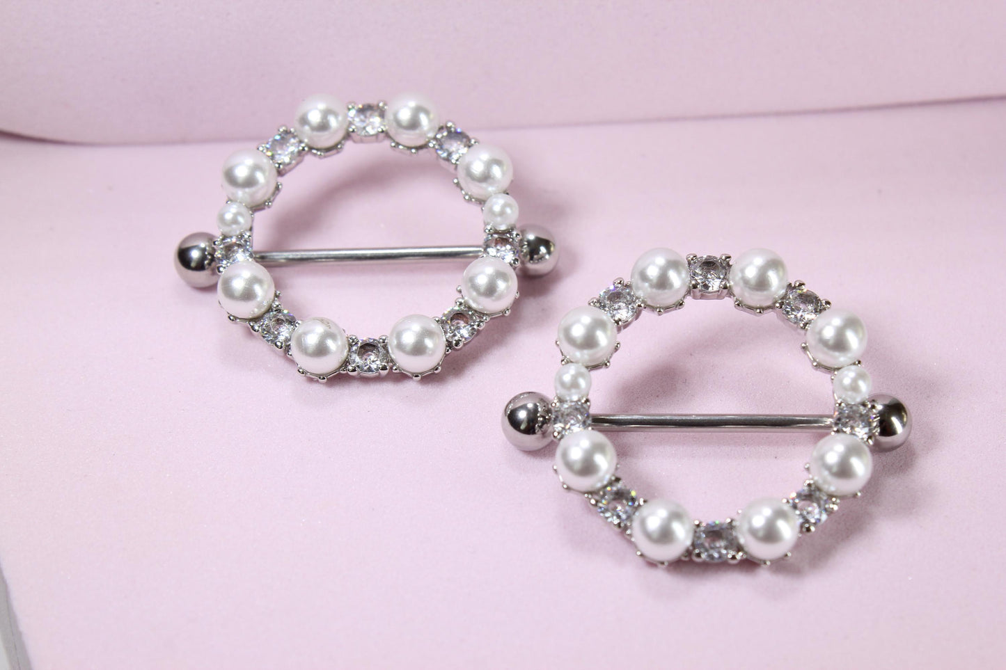 14G Pearl Nipple Ring, Decorative Charm Nipple Barbell Piercing Jewelry, Set of 2 Fancy Nipple Ring Body Jewelry