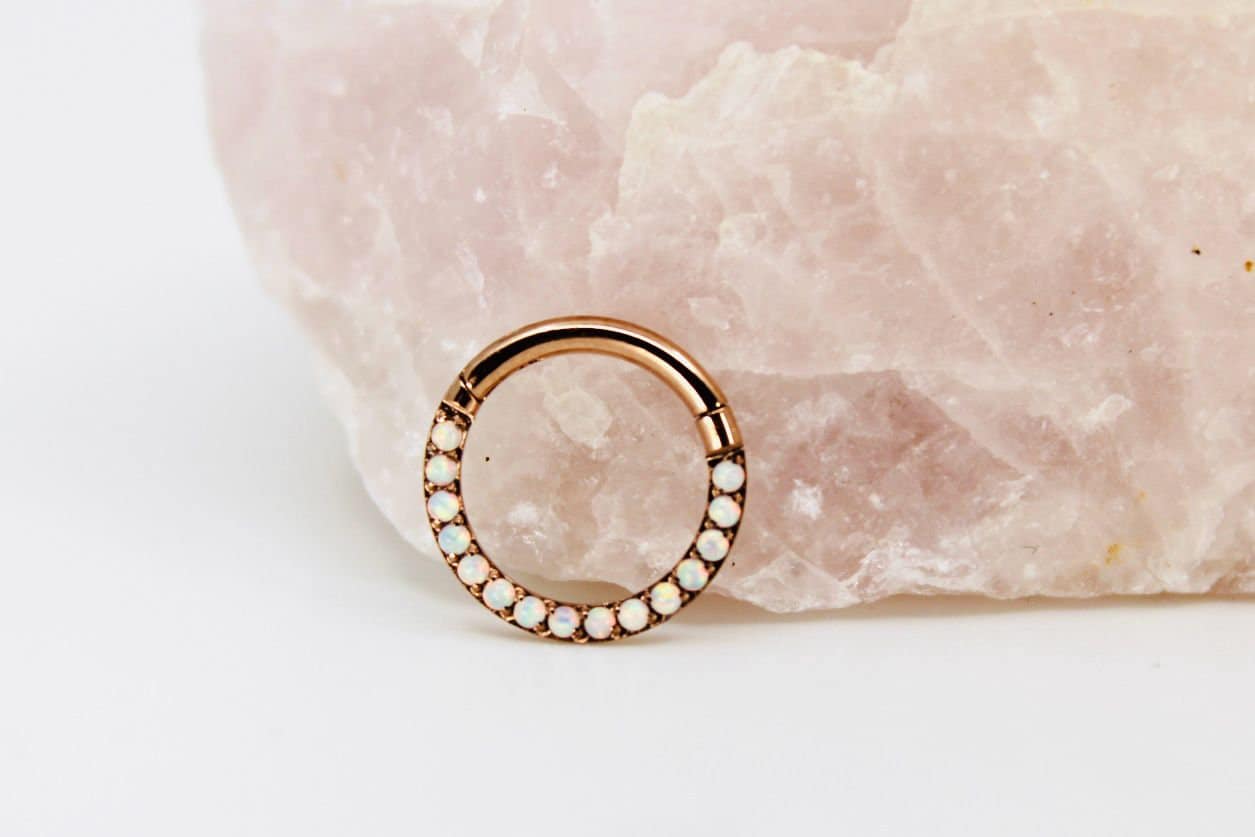16g Rose Gold Titanium Segment Hoop Ring, Super Dainty Pearl Decor Front Septum Piercing Clicker Ring, Multiple Piercing Hoop Ring Jewelry