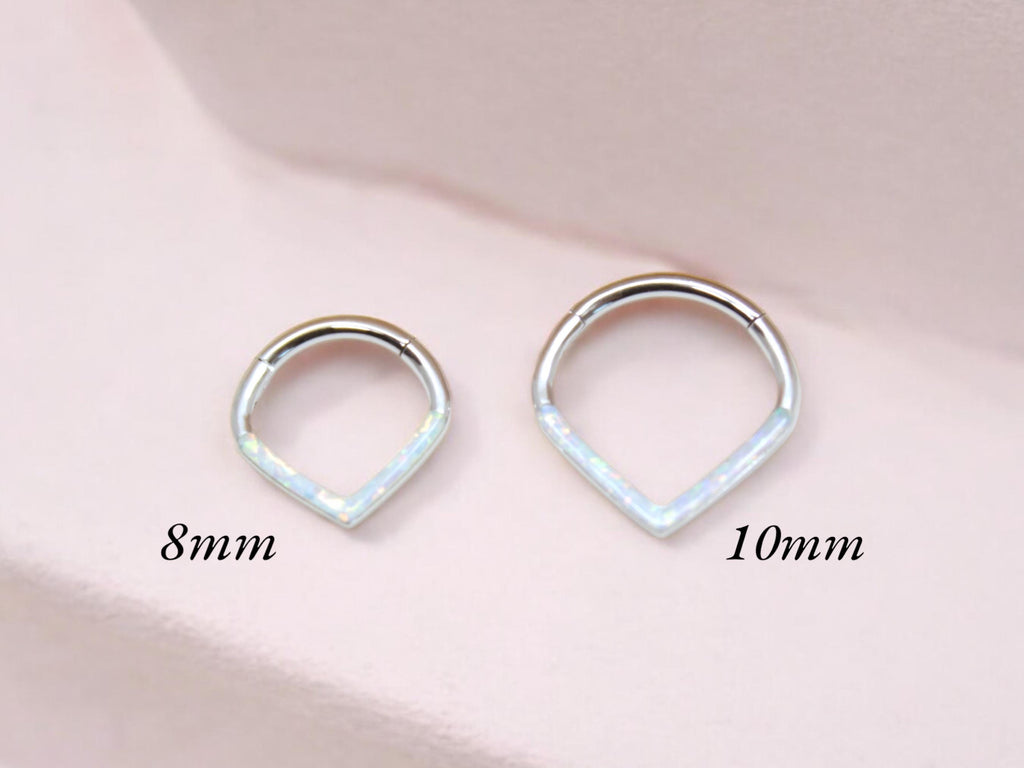 16g Titanium Opal Septum Clicker Hoop, V shape Simple Opal Chevron Hinged Hoop Ring, 16g 8mm 10mm Septum Piercing Nose Piercing Jewelry