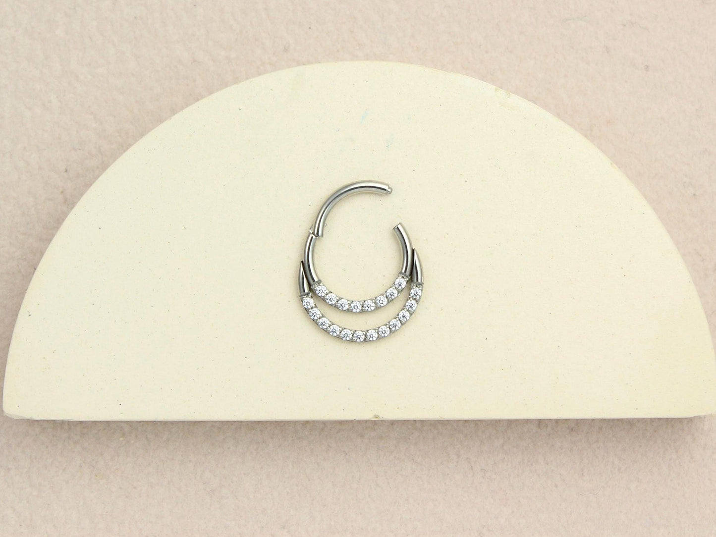 16G Septum Clicker Ring, Dainty Double Line Sparkle Gem Hinged Hoop Septum Piercing Jewelry, Nose Piercing Body Jewelry, Septum Ring