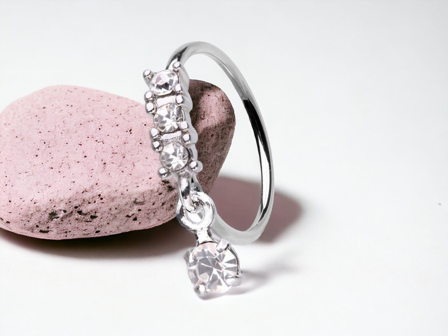 20g Silver CZ Dangling Nose Ring. Bendable Sparkling Gem Nose Ring Hoop. Cute Nose Piercing Jewelry. CZ nose ring.