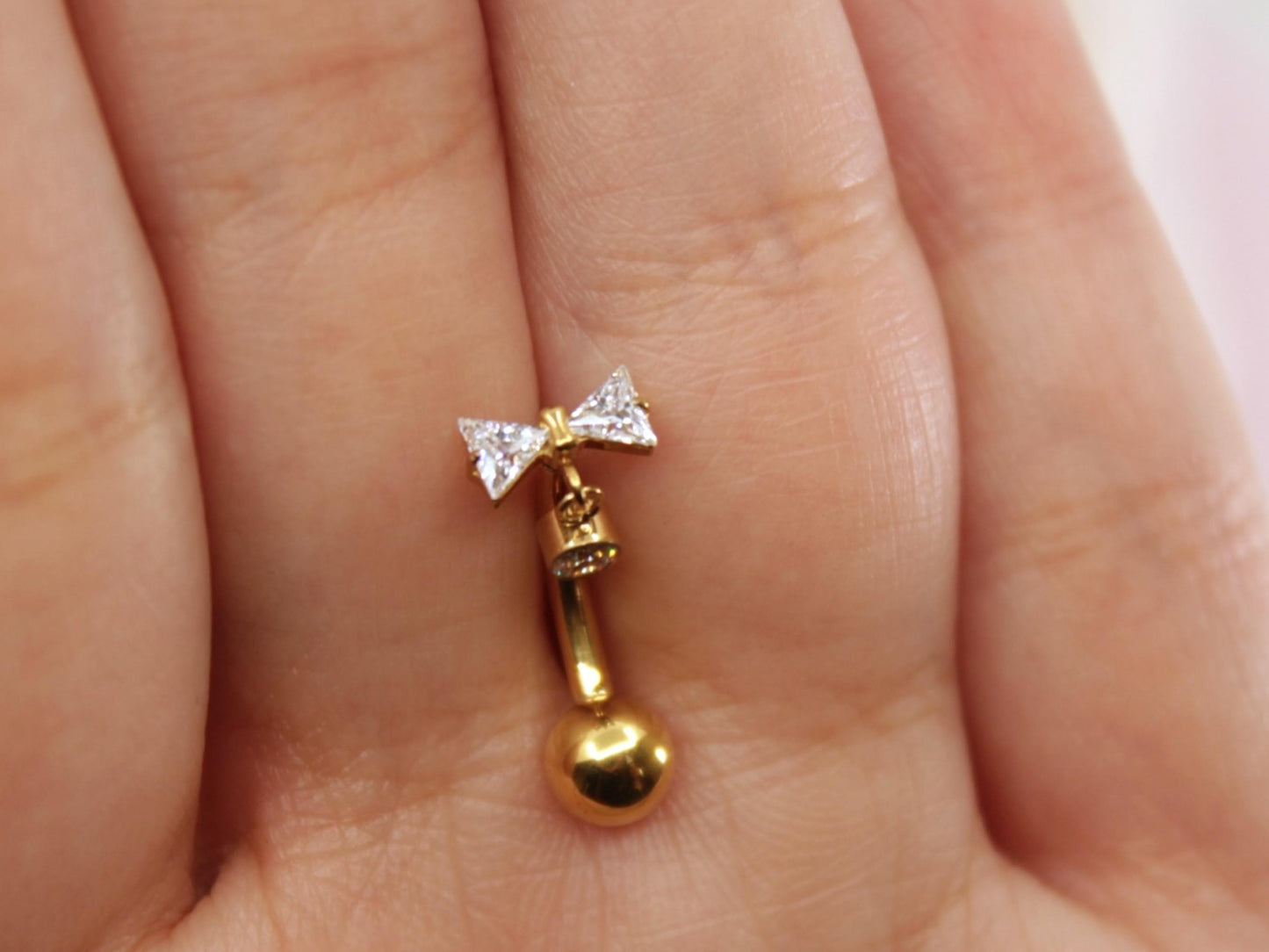 NEW Titanium Bow Dangling Stone Belly Button Ring, 14g Dainty Gold Crystal Push In Belly Piercing Jewelry, Threadless Navel Piercing
