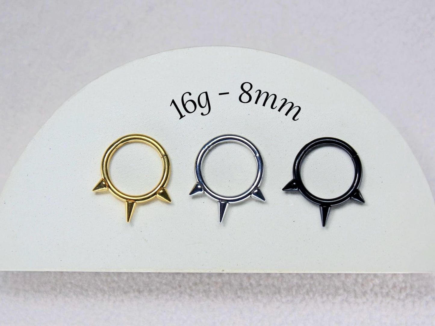 16g Spike Septum Clicker Ring, Gold Septum Segment Hoop Ring, Edgy Helix, Tragus Piercing, Minimalist Body Jewelry