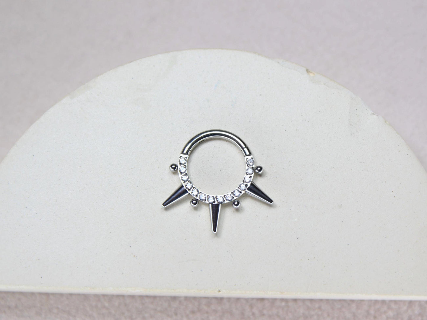 16G Dainty Spike Septum Ring, Gold/Silver CZ Spike Septum Clicker Ring, Nose Hoop Piercing, Gothic Body Jewelry