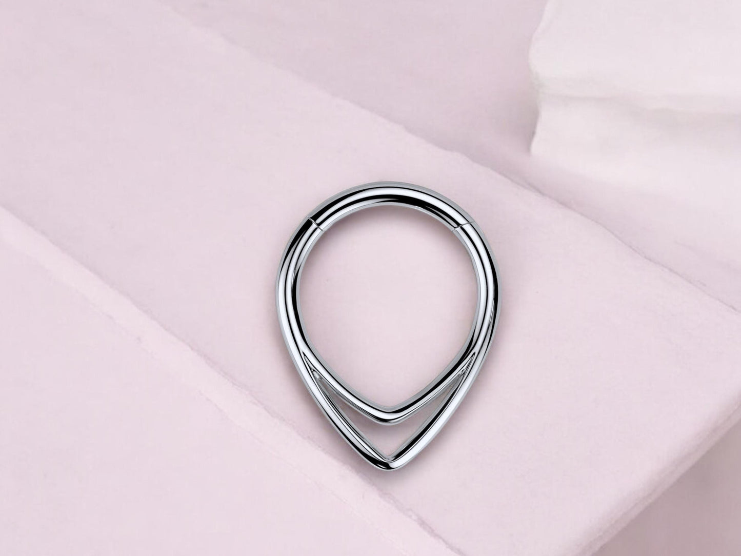 16g Chevron Septum Ring, Titanium Double Line V Shape Septum Clicker Hoop Ring, Silver Hinged Segment Septum, Nose Piercing Body Jewelry