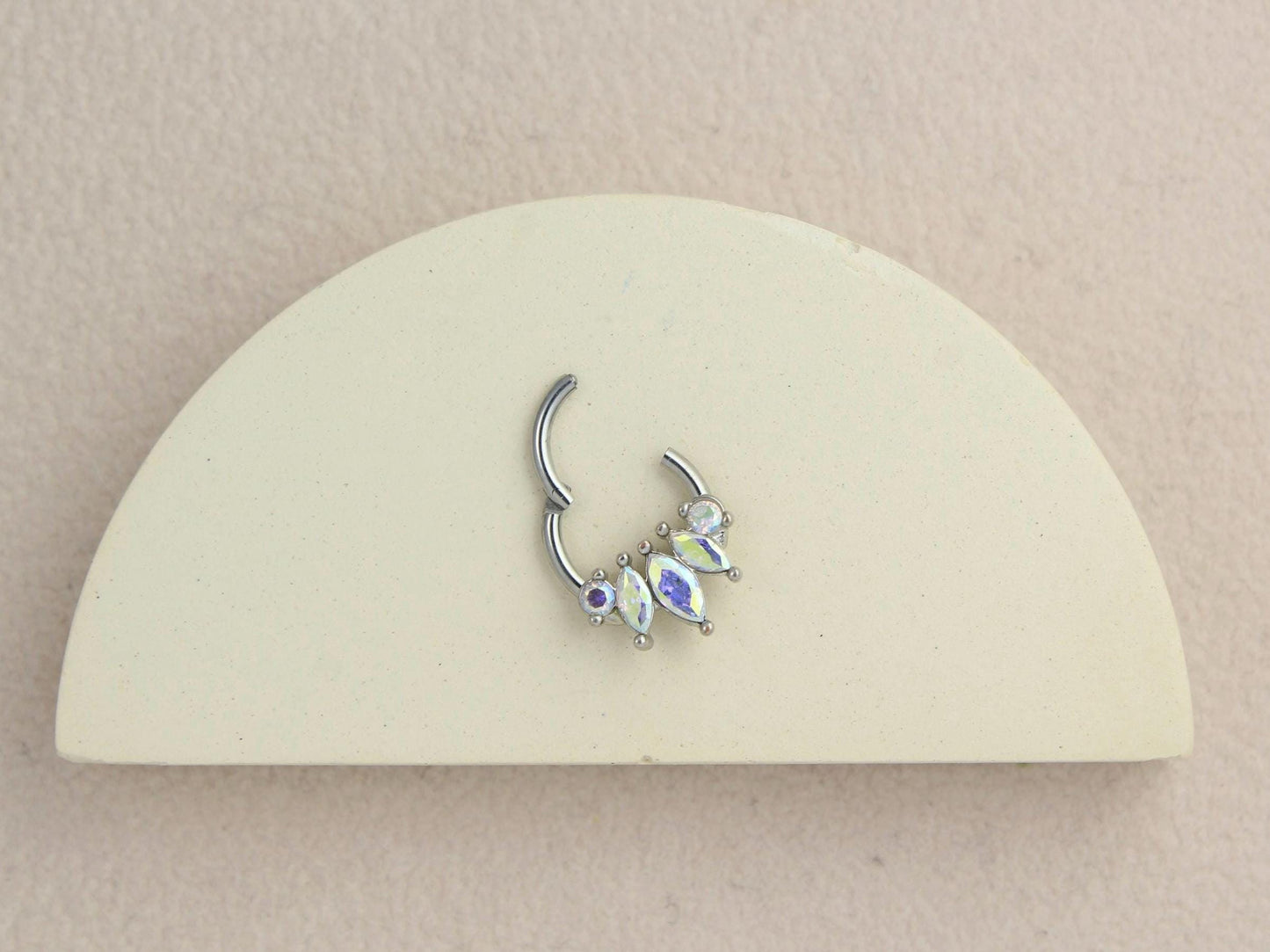16G Septum Clicker Ring, Dainty Marquise Septum Hinged Hoop Ring, Silver Nose Piercing, Septum Piercing Jewelry