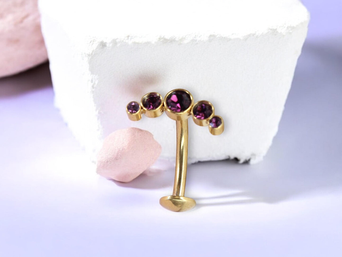 14G Titanium Gold Purple Gem Threadless Belly Button Ring