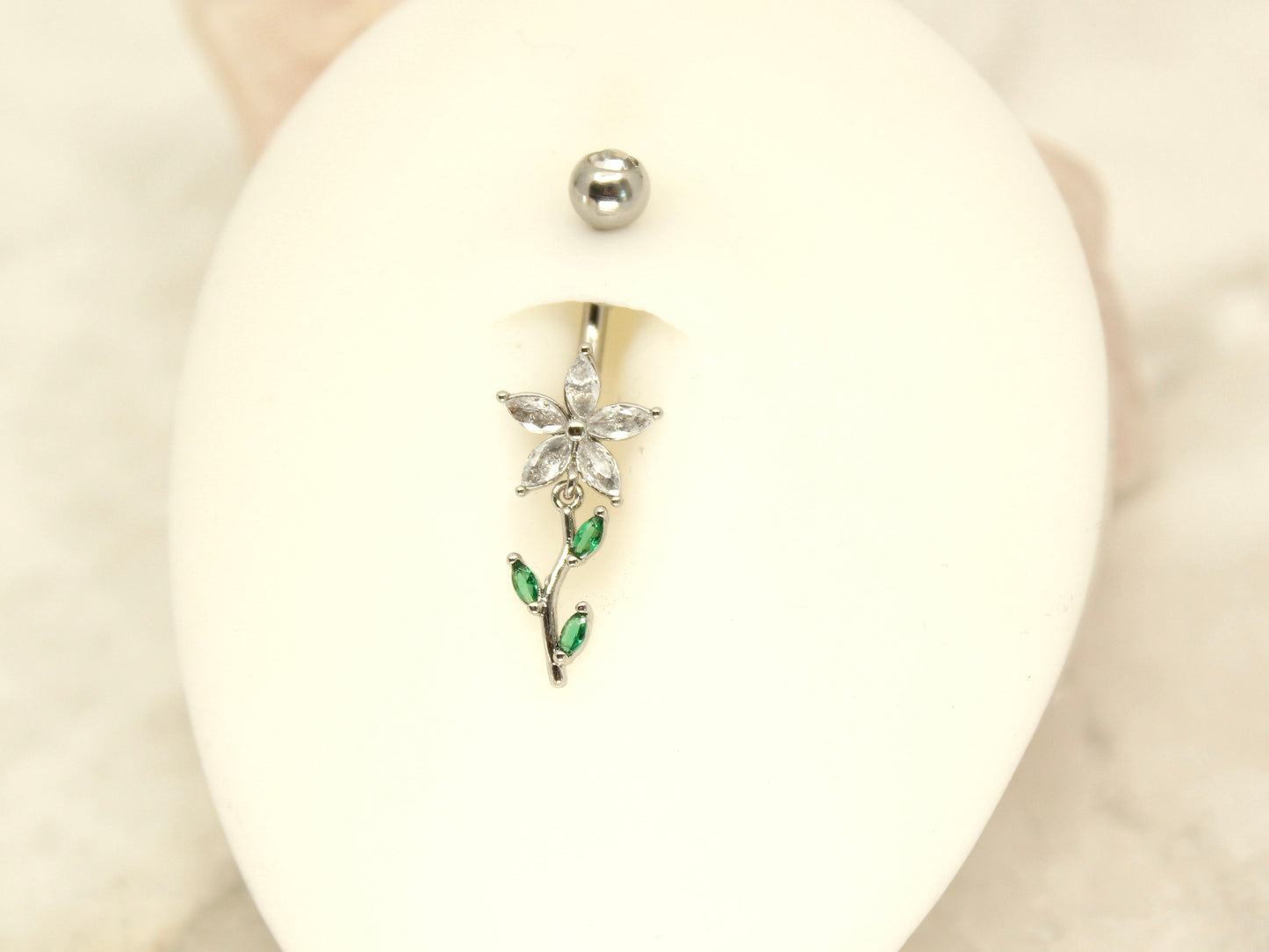 14G Gold Floral Leaf Belly Button Ring, Marquise Flower Petal Belly Ring Piercing , Gold Silver Dainty Navel Piercing, Belly Body Jewelry,