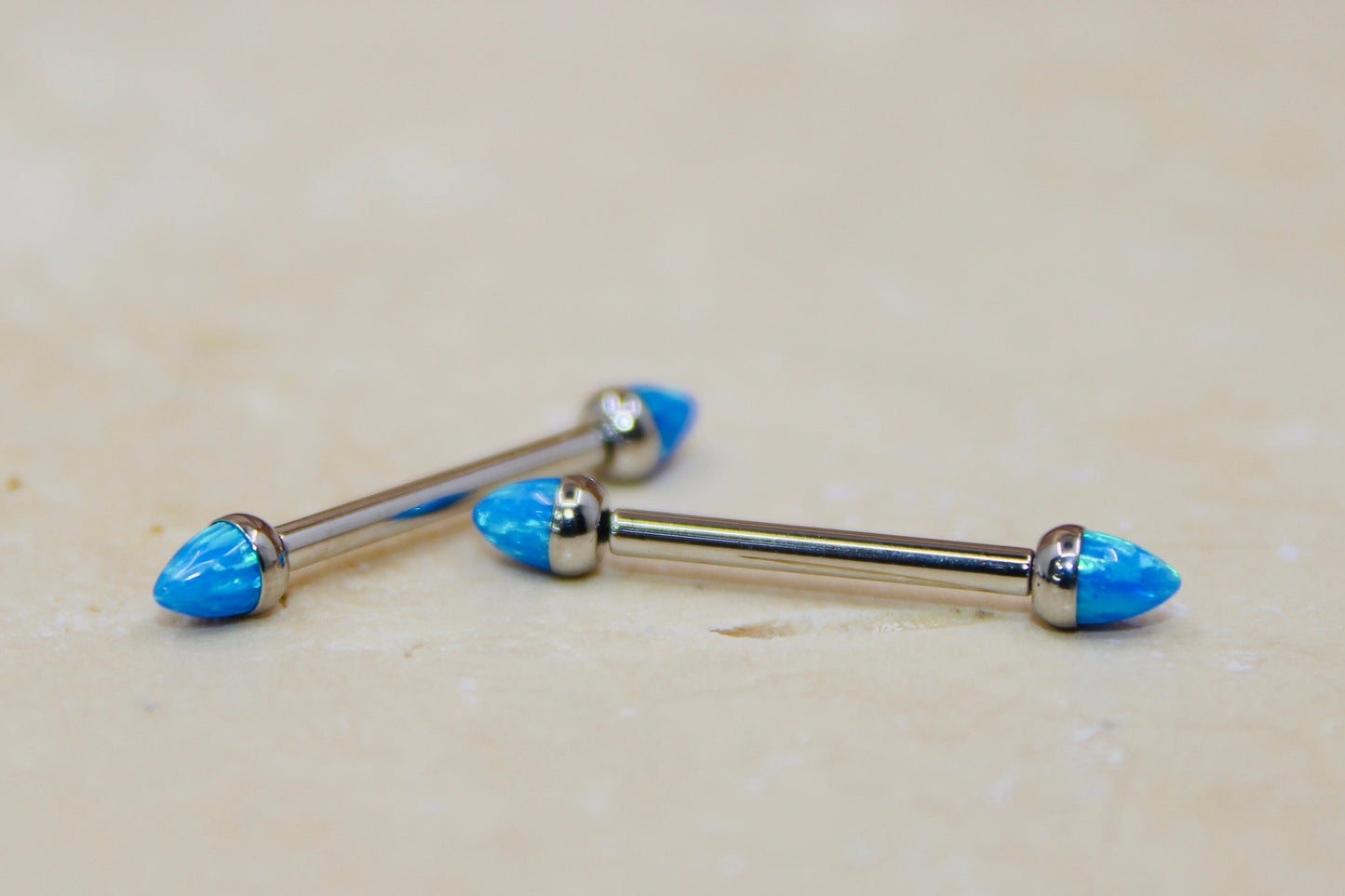 Internally Threaded Opal Nipple Barbell, Blue Opal Smooth Comfortable Fit Nipple Piercing Ring Jewelry, 14g Nipple Barbell Body Jewelry