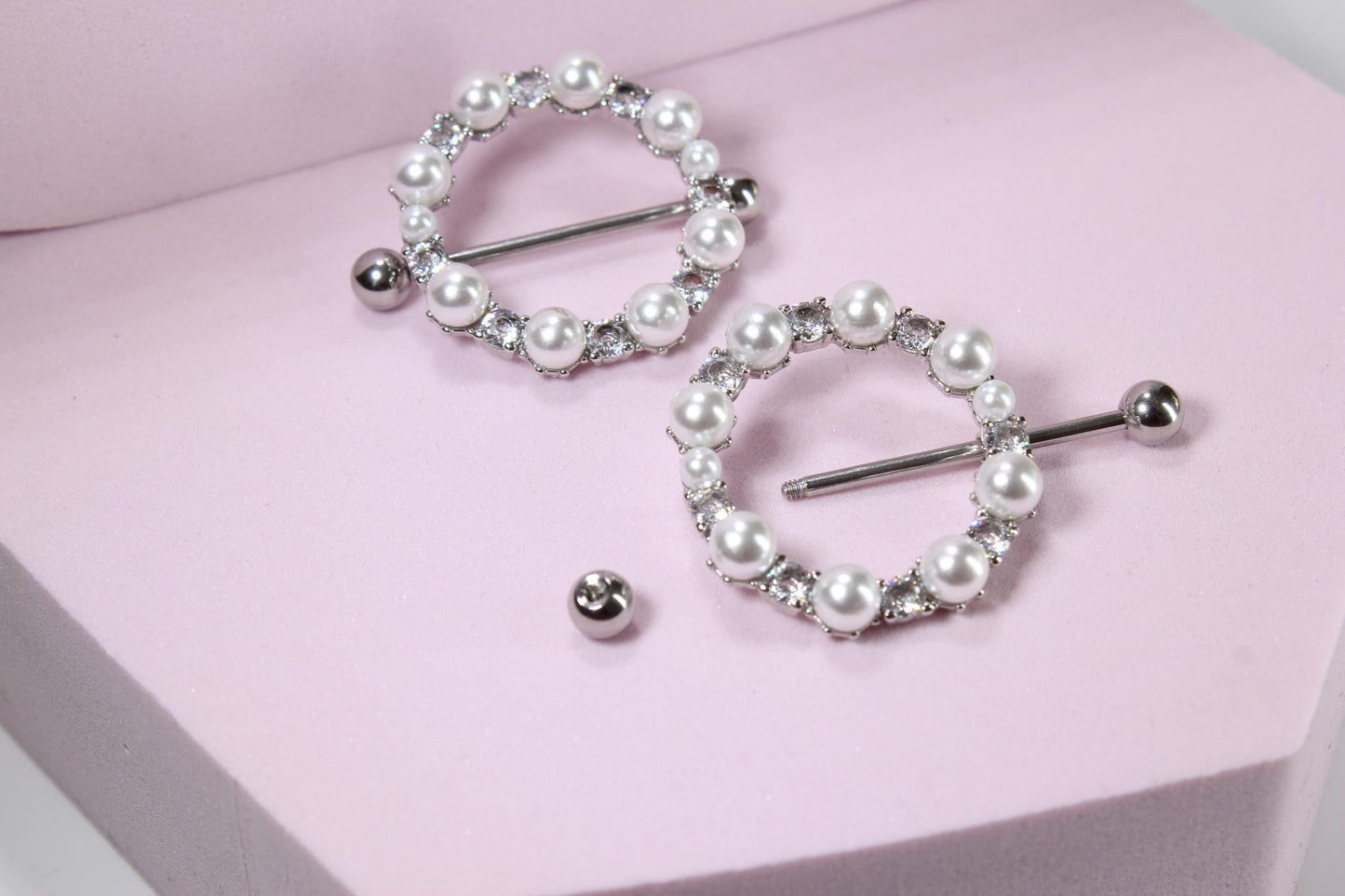 14G Pearl Nipple Ring, Decorative Charm Nipple Barbell Piercing Jewelry, Set of 2 Fancy Nipple Ring Body Jewelry