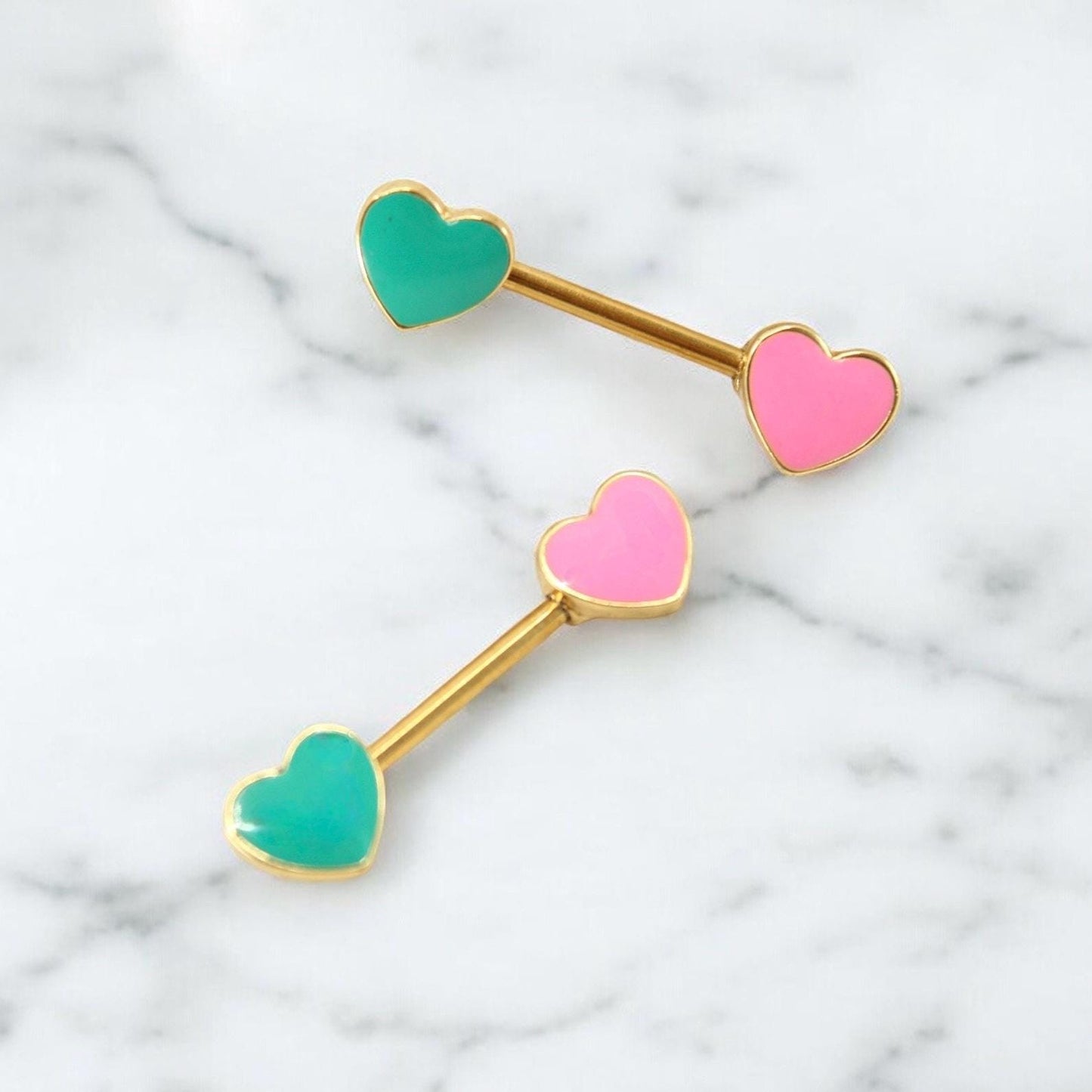 Pink Heart Nipple Ring, Heart End Nipple Barbell, Body Piercing Jewelry, 14g Nipple Barbell Jewelry