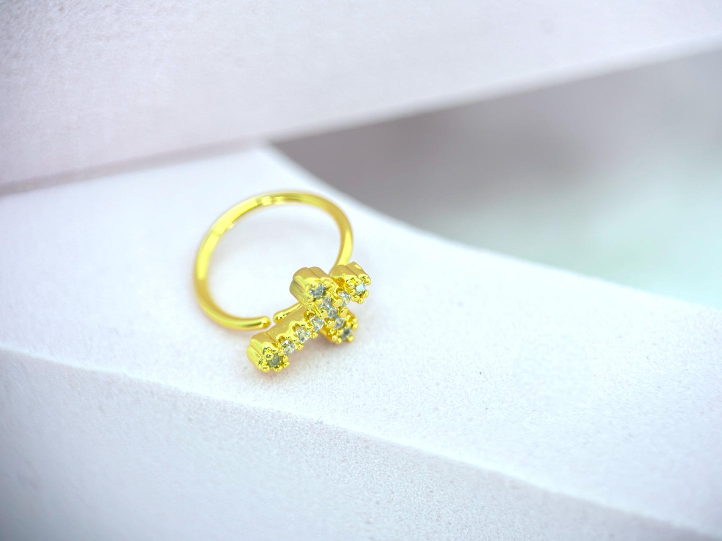 20g Gold Cross Nose Hoop Ring, Sparkle Gem Cross Decor Top Bendable Nose Ring, Nose Hoop Piercing Jewelry, Gold Nose Hoop Ring Piercing.