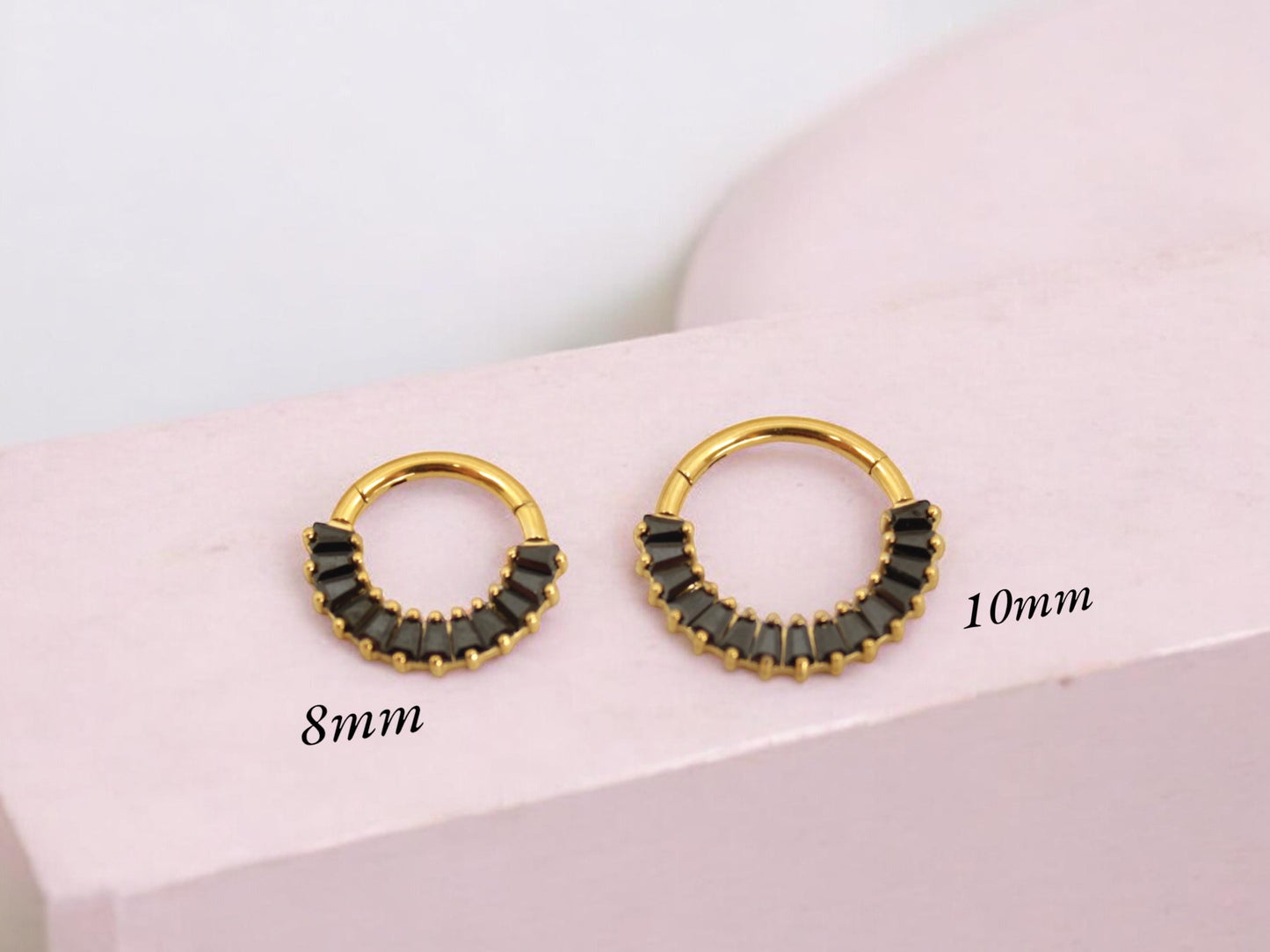 Titanium Black Septum Clicker Ring 16G – Black Marquise Front Facing Gem Hinged Segment Septum Ring, Titanium Septum Piercing Jewelry
