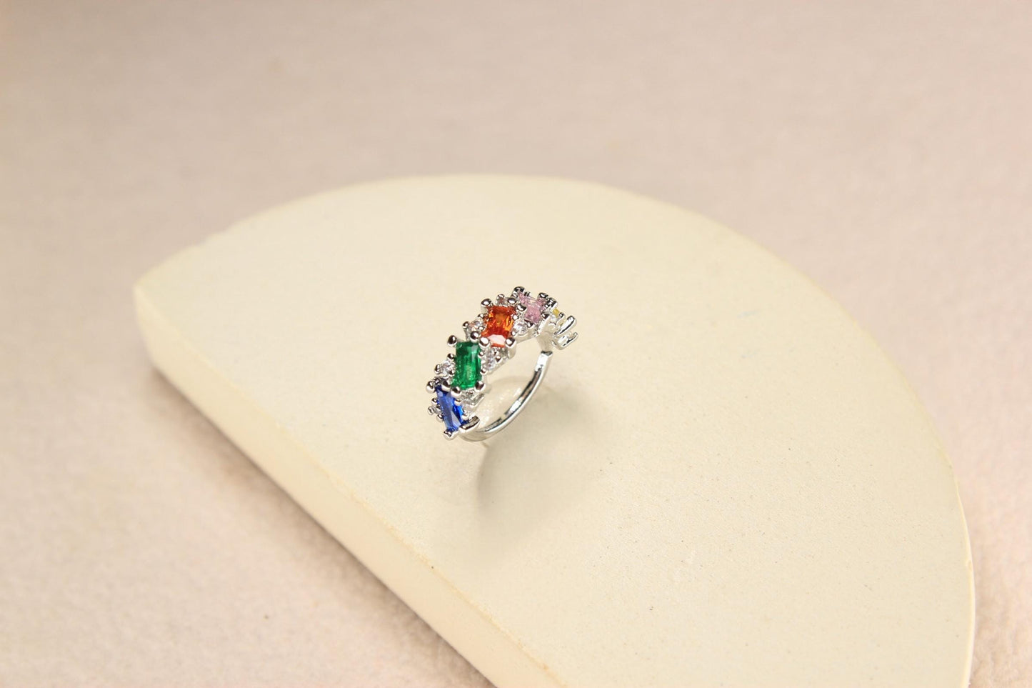 Multicolor Gem Nose Hoop Ring, 20g Dainty Gold Bendable Nose Piercing Jewelry.