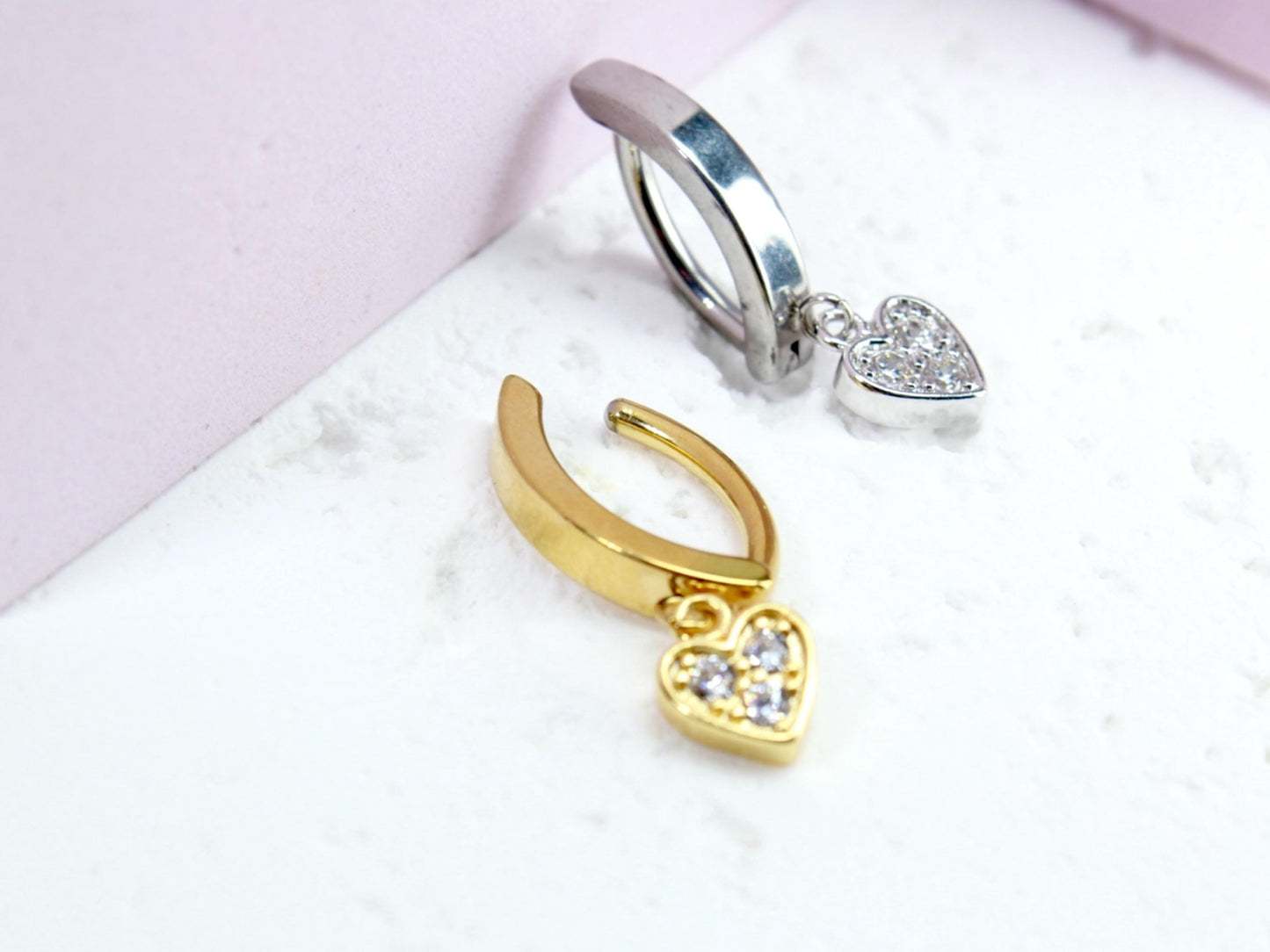 Gold Dangling Belly Button Ring, 14g Dainty Heart Silver Gold Clicker Belly Ring, Navel Piercing Jewelry, Minimalist Belly Piercing Ring