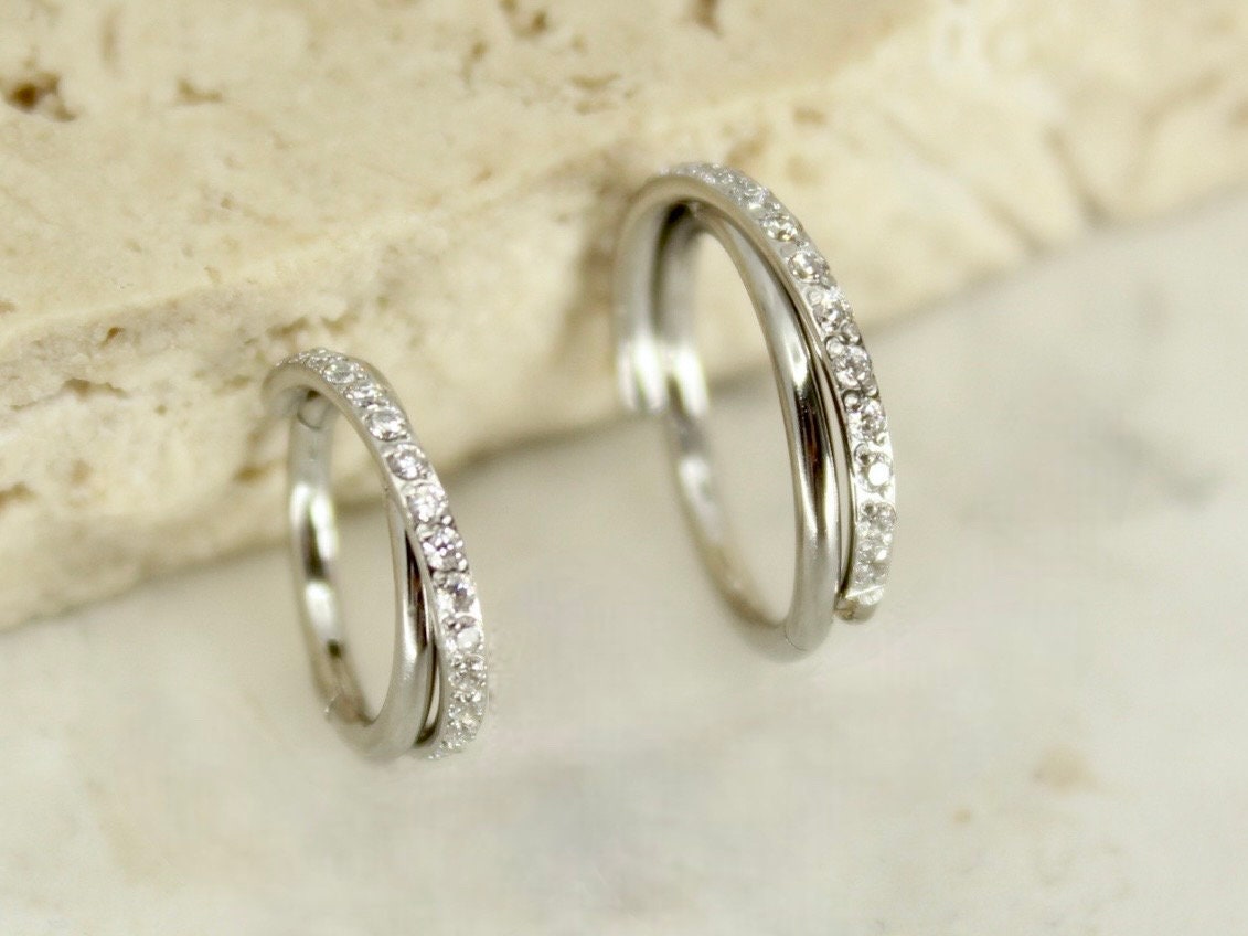 New • Silver Dainty CZ Paved Conch Ring Clicker, CZ Criscross Hoop Ring, Conch Clicker Hoop Ring, Septum Daith Cartilage Waterproof Earrings