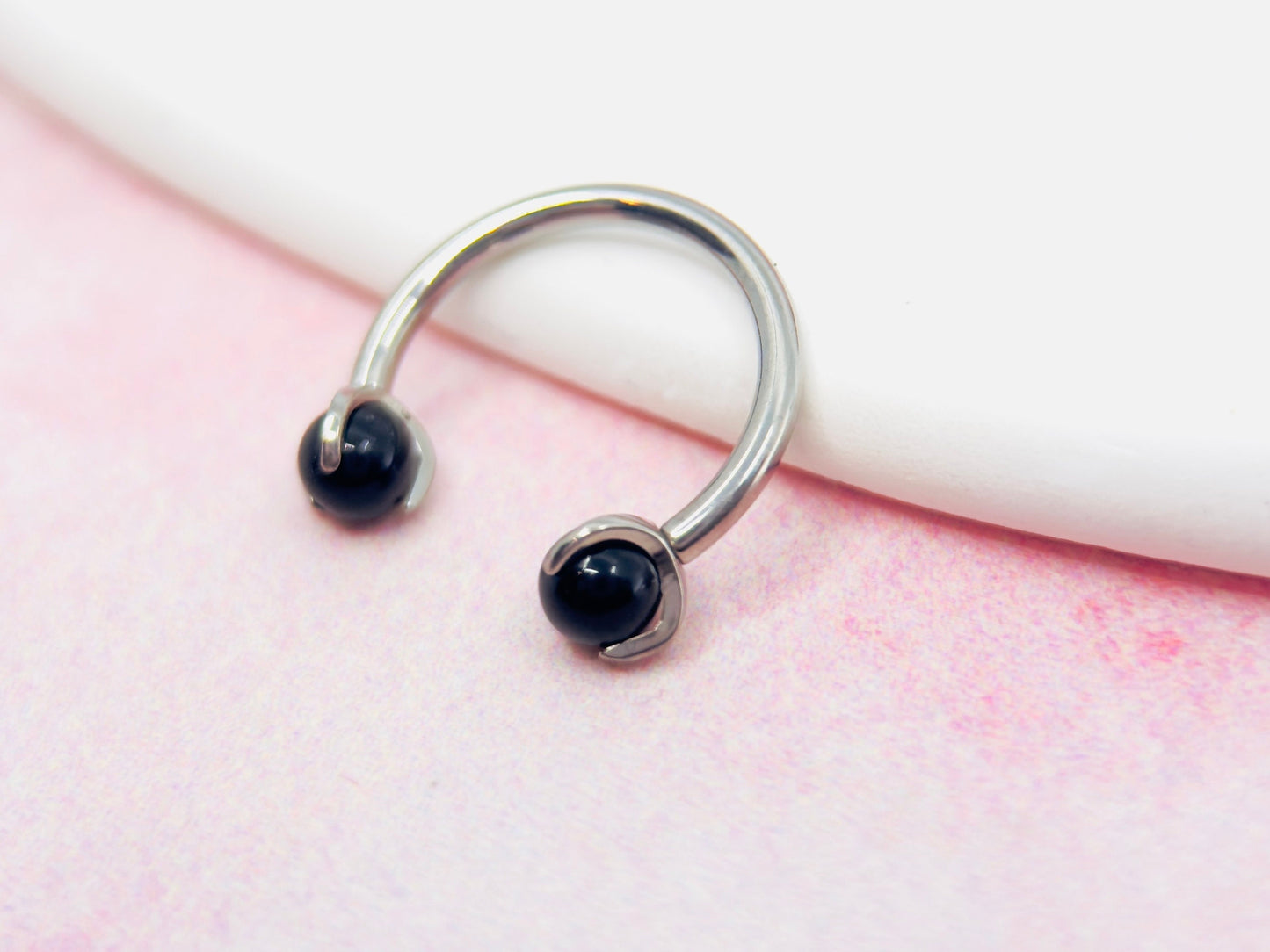 Implant Grade Titanium Natural Stone Black Horseshoe Hoop Ring, Internally Threaded Septum Piercing Hoop Ring, Septum Jewelry Ring