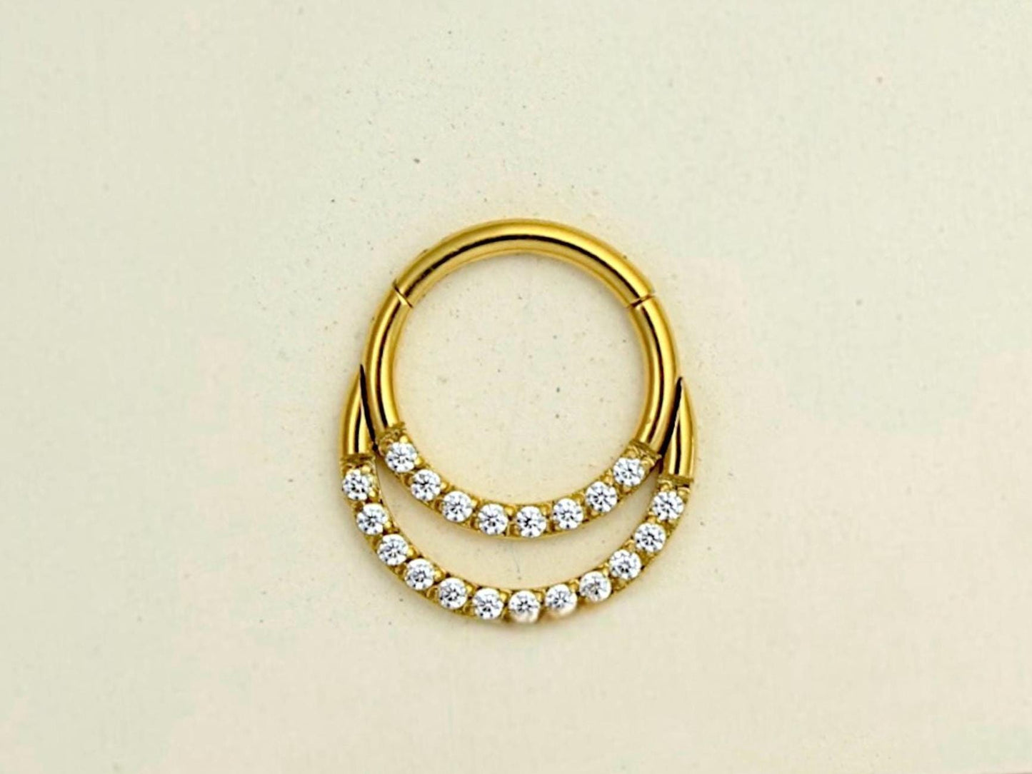 16G Septum Clicker Hinged Hoop Ring, Gold Dainty Double Line Sparkle Gem Septum Piercing Jewelry, Nose Piercing Body Jewelry