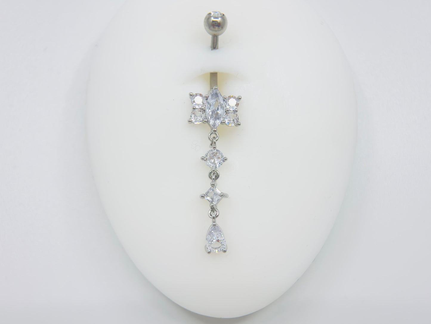 14G Silver CZ Floral Dangling Belly Button Ring