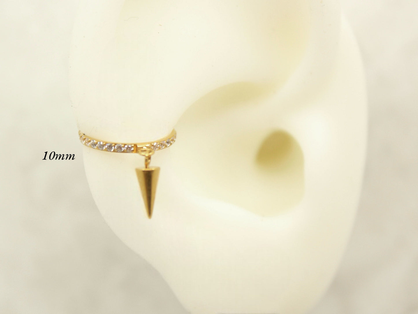 Gold Spike Dangle Hoop Ring – CZ Conch Clicker Hoop, Titanium Septum Daith Cartilage Piercing Earring.