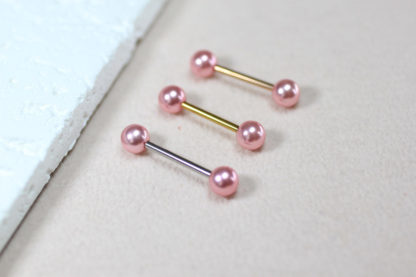 14g Pink Pearl Nipple Barbell, Cute Minimalist Pearl Ball End Nipple Ring Piercing, Custom Body Jewelry.