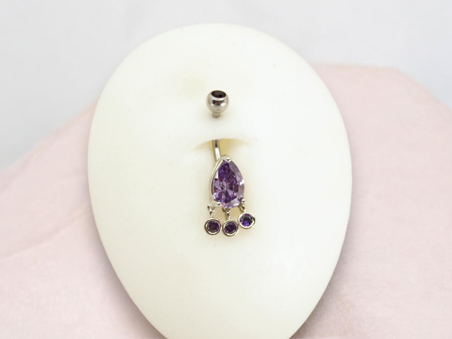 Dangling Belly Button Ring, Teardrop CZ Stone Belly Piercing Jewelry, 14g Body Jewelry, Navel Piercing Bar, Multicolor Belly Jewelry