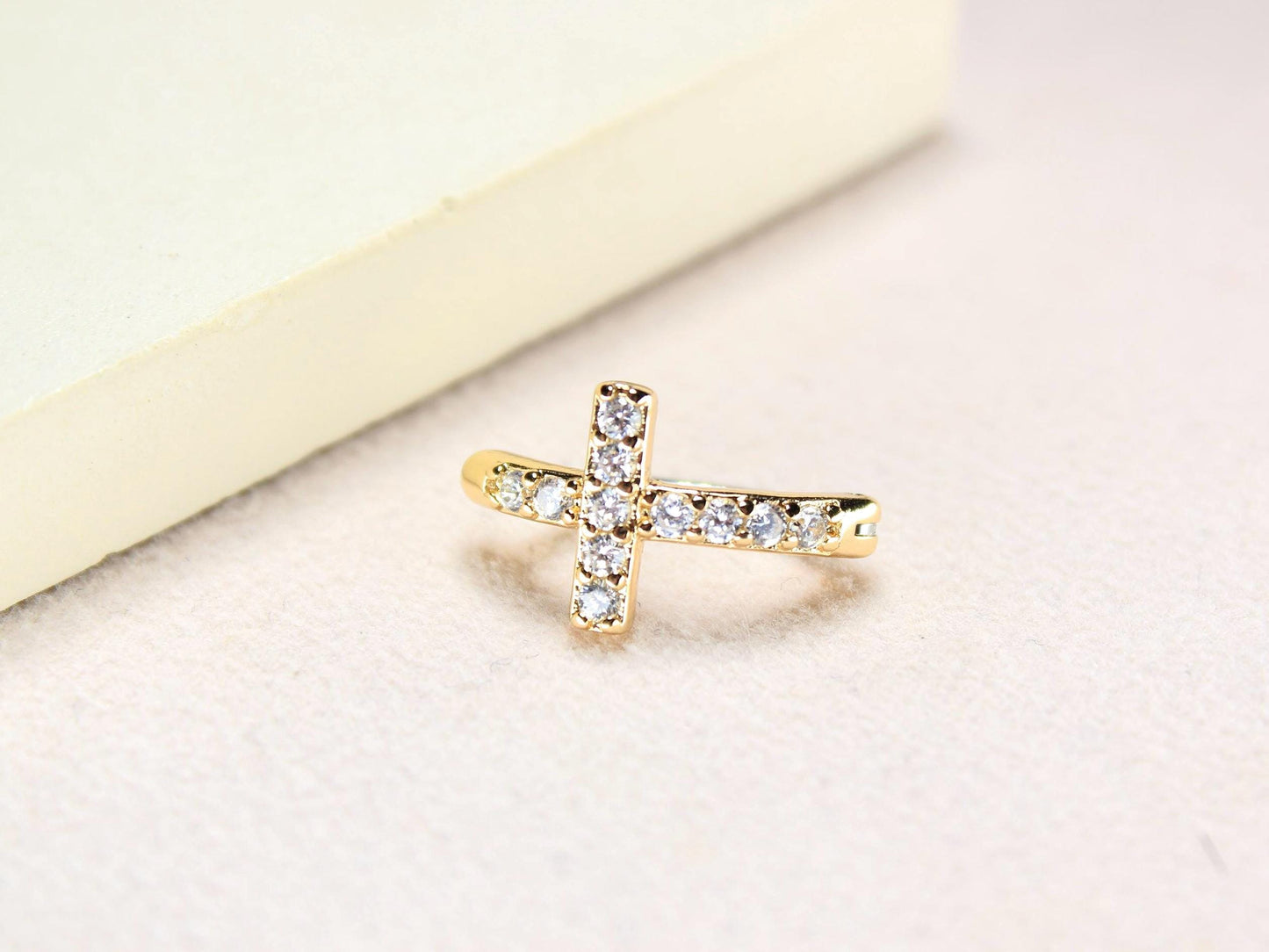 CZ Gold Cross Belly Clicker Ring,