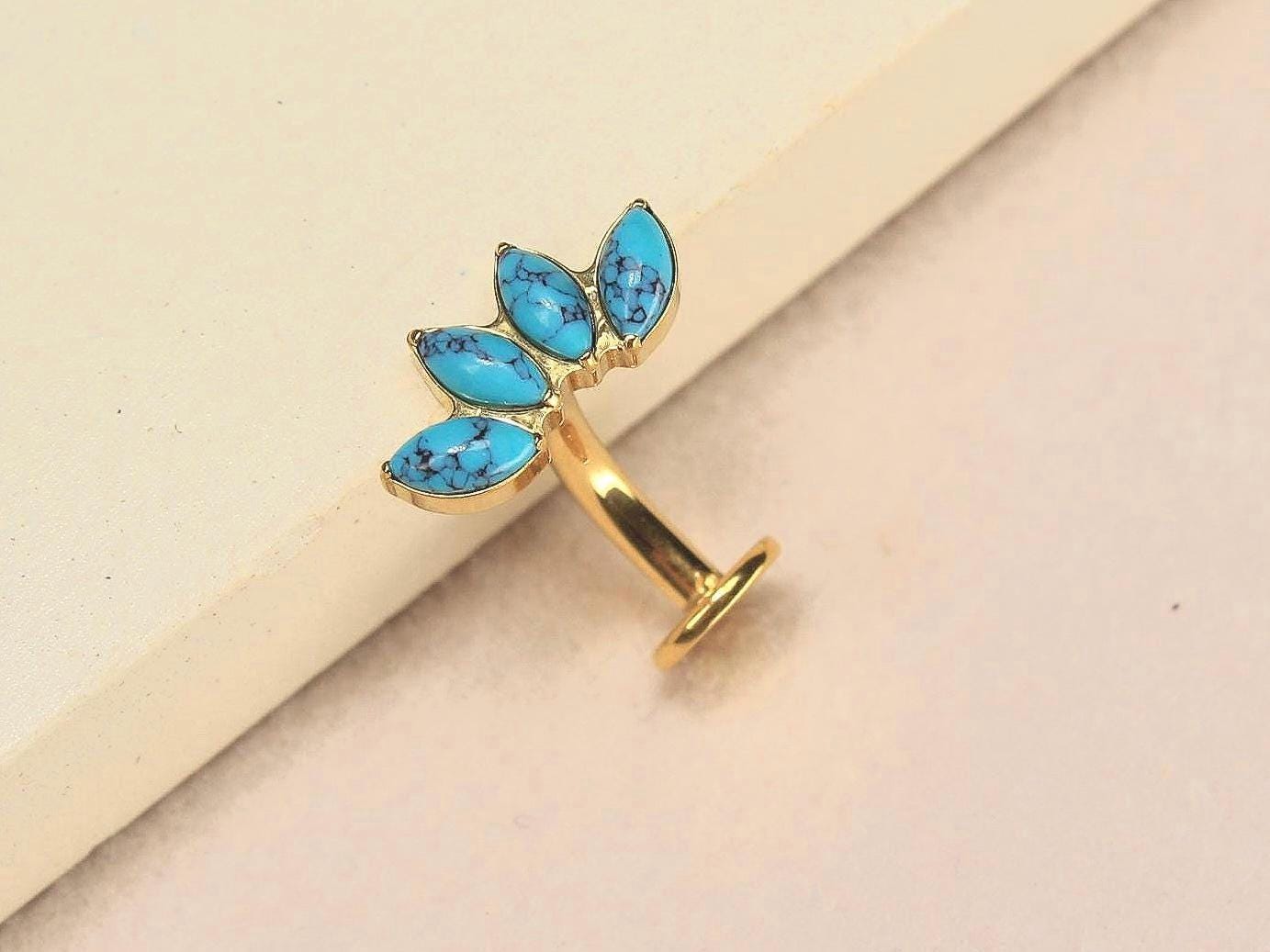 14G Titanium Belly Button Ring, Natural Stone Threadless Push In Belly Ring Piercing, Floating Navel Ring Jewelry