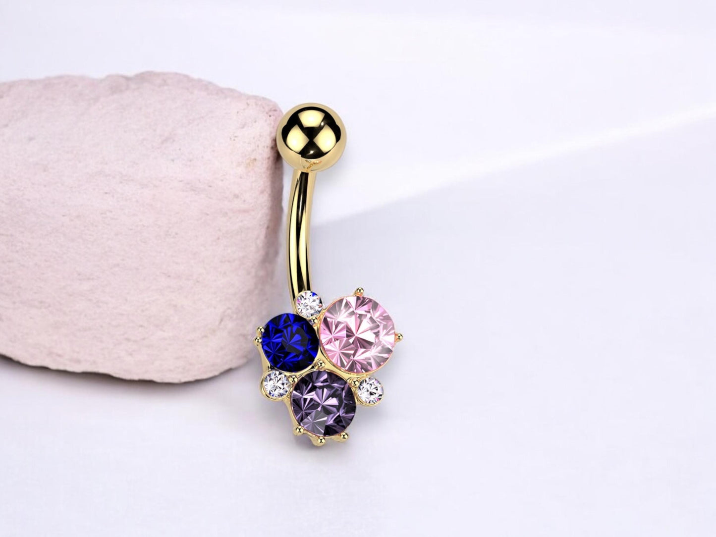 14g Gold Belly Button Ring, Dainty Multicolor Gem Belly Piercing Ring Jewelry, Floating Navel Piercing Body jewelry