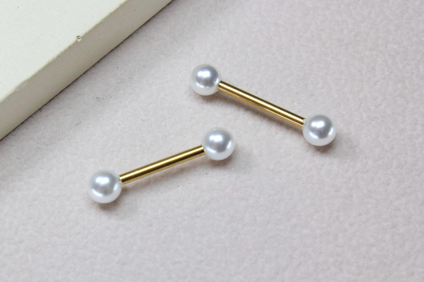 14g White Pearl Nipple Barbell, Cute Pearl Ball Nipple Ring Piercing , Surgical Steel Jewelry, Custom Body Jewelry