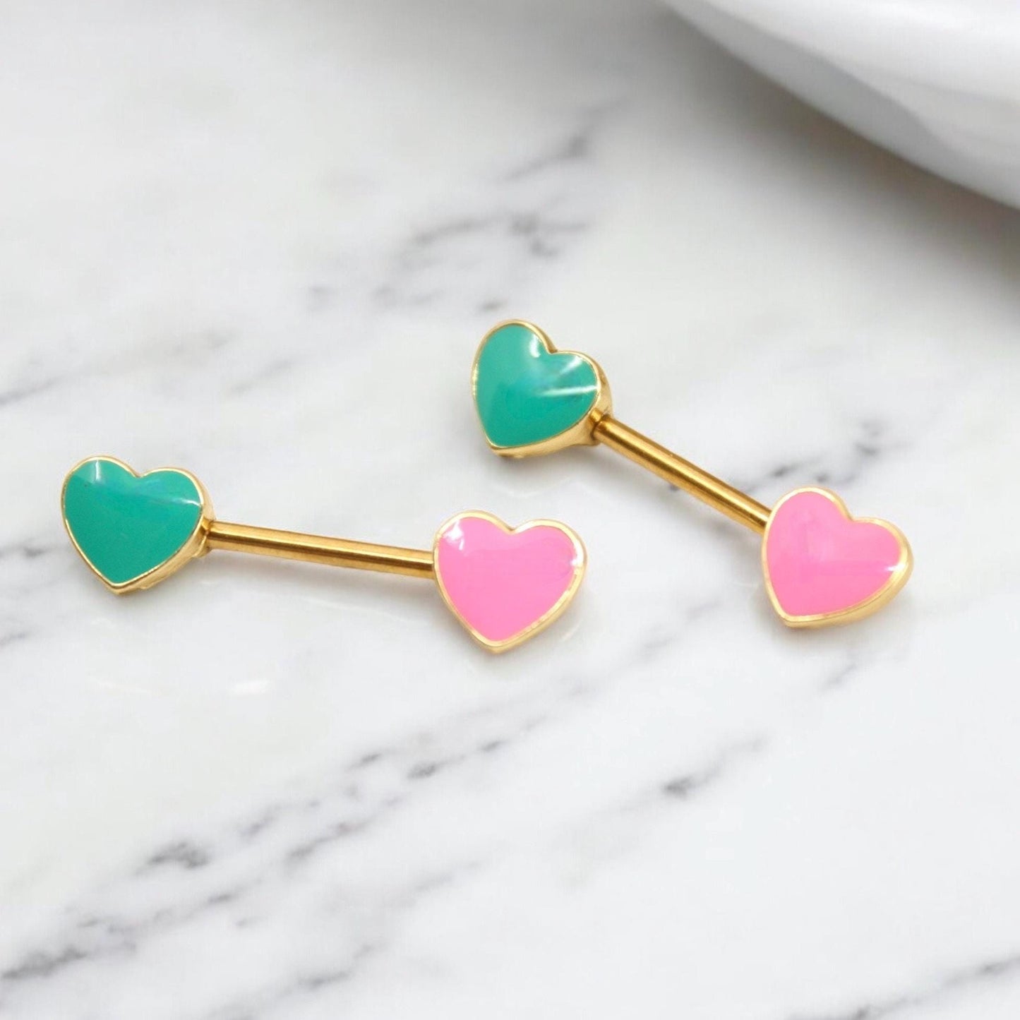 Pink Heart Nipple Ring, Heart End Nipple Barbell, Body Piercing Jewelry, 14g Nipple Barbell Jewelry