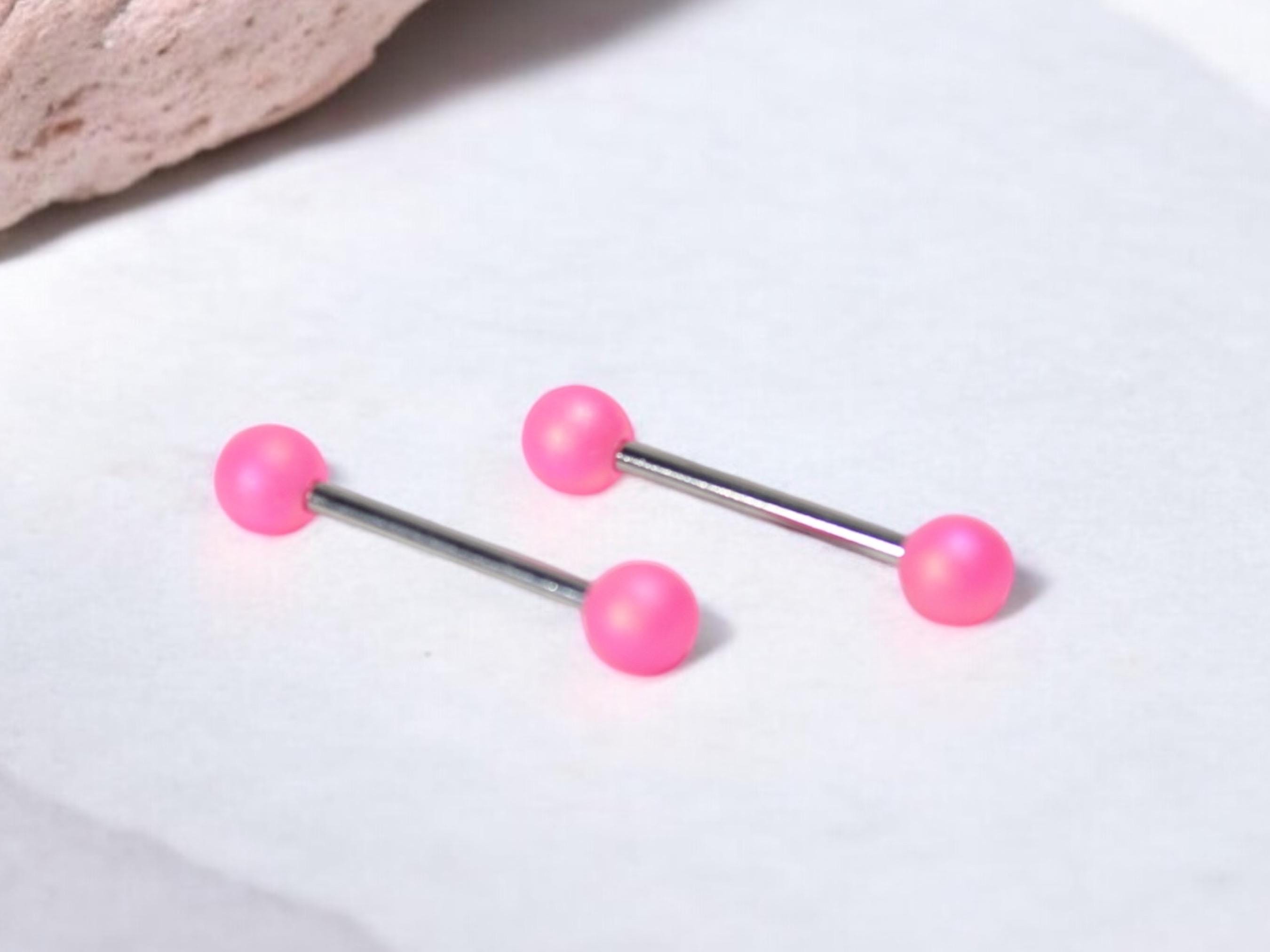 14g Pink Nipple Ring, Simple Plain Bright Pink Ball End Nipple Piercing Barbell, Customized Personalized Body Piercing Jewelry