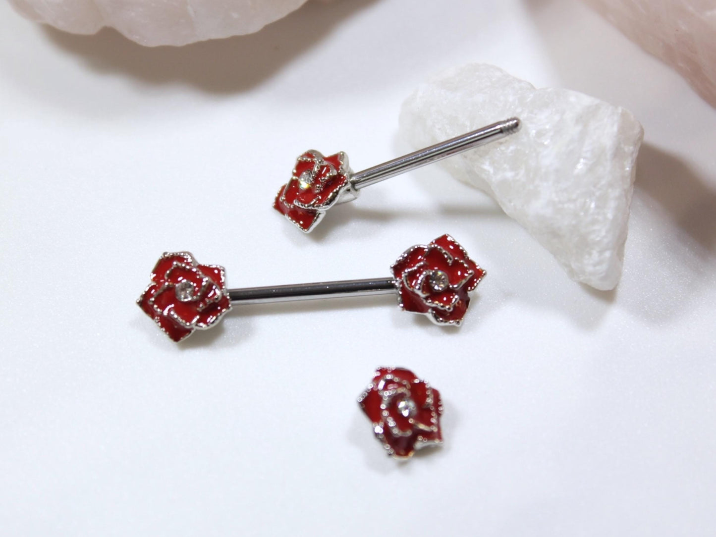 Red Rose Nipple Barbell Jewelry, 14g Rose Nipple Ring, Floral Nipple Piercing Jewelry, Personalized Body Jewelry