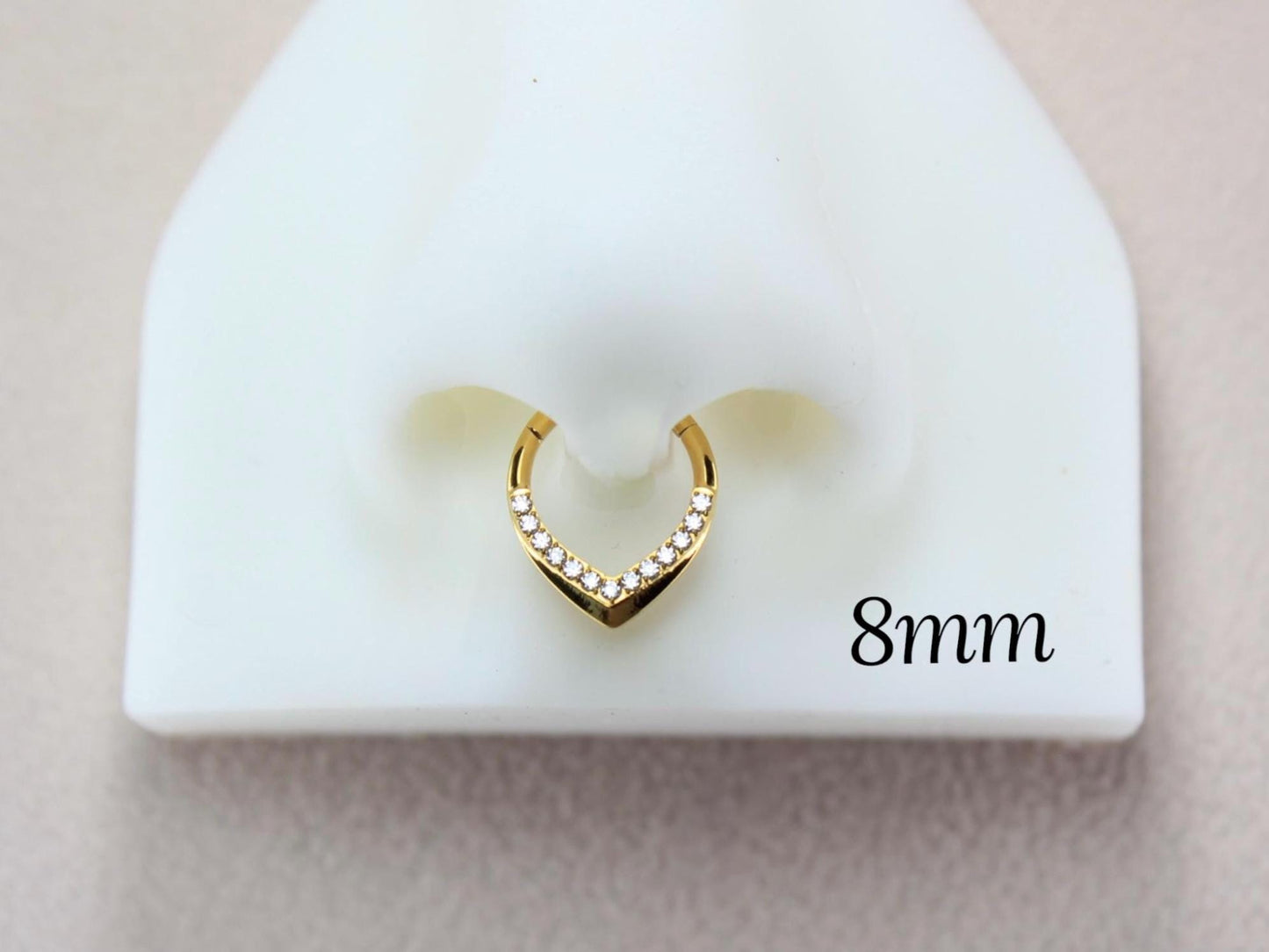16G Titanium Septum Ring, Gold CZ Teardrop Septum Hinged Hoop Clicker Ring, 8mm 10mm Septum Nose Piercing Body Jewelry