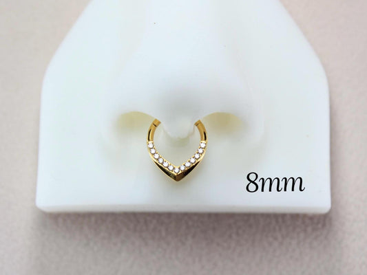 16G Titanium Septum Ring, Gold CZ Teardrop Septum Hinged Hoop Clicker Ring, 8mm 10mm Septum Nose Piercing Body Jewelry