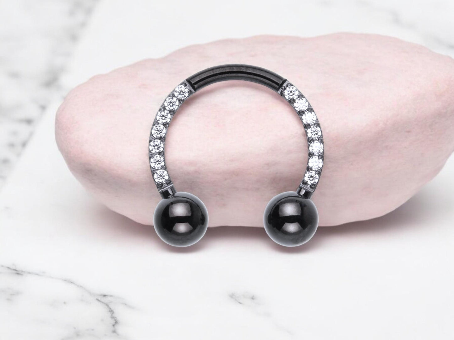 16g Black Horseshoe Sparkly Gem Septum, Implant Grade Titanium Septum Ring, Hinged Septum Clicker, Hypoallergenic Septum Piercing.