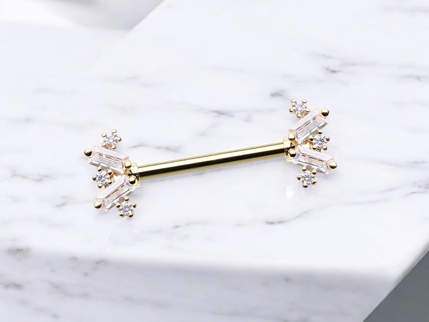 Baguette Gem Nippe Ring, Dainty Gem Cute Decor Sparkle Nipple Piercing Barbells, Gold Nipple Jewelry Body Piercing Jewelry